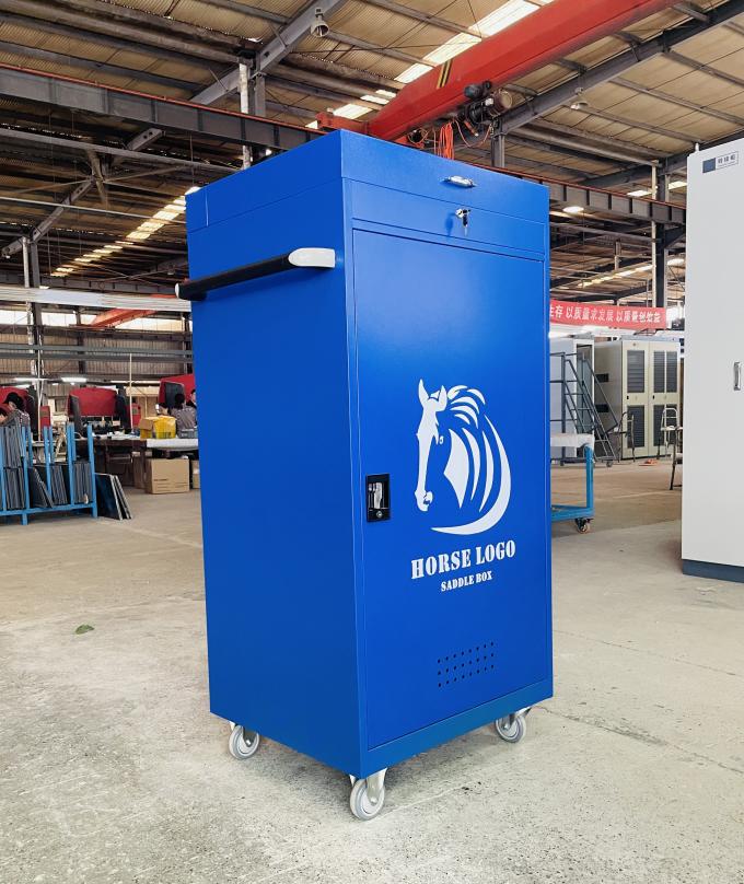 Steel Blue White Saddle Box Tack Locker For Horse Equipment Storage