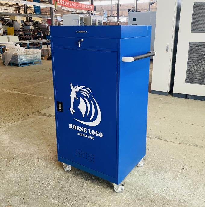 Steel Blue White Saddle Box Tack Locker For Horse Equipment Storage
