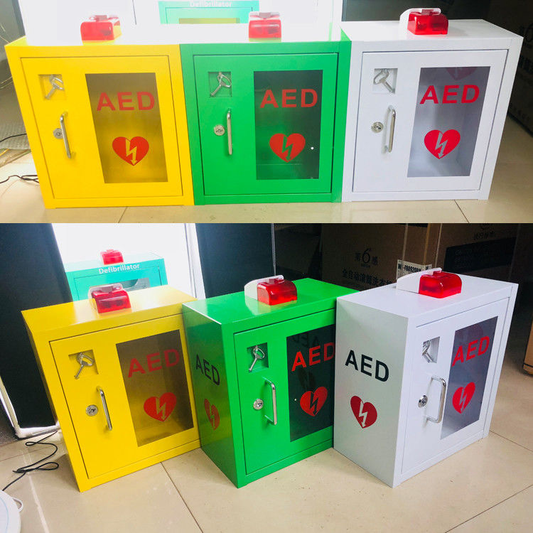 Metal AED Defibrillator Storage Cabinets White / Green / Yellow Optional