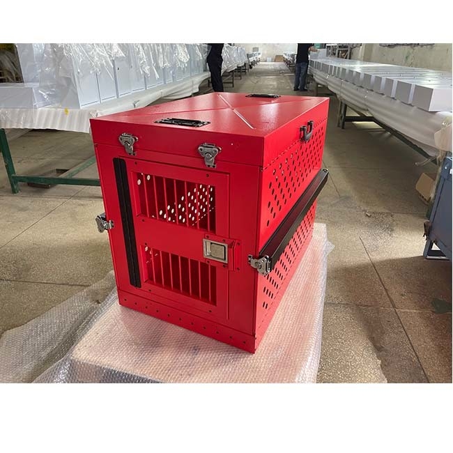 Red 40" Aluminum Dog Cages Collapsible Travel Dog Kennel Crate Folding Dog Box