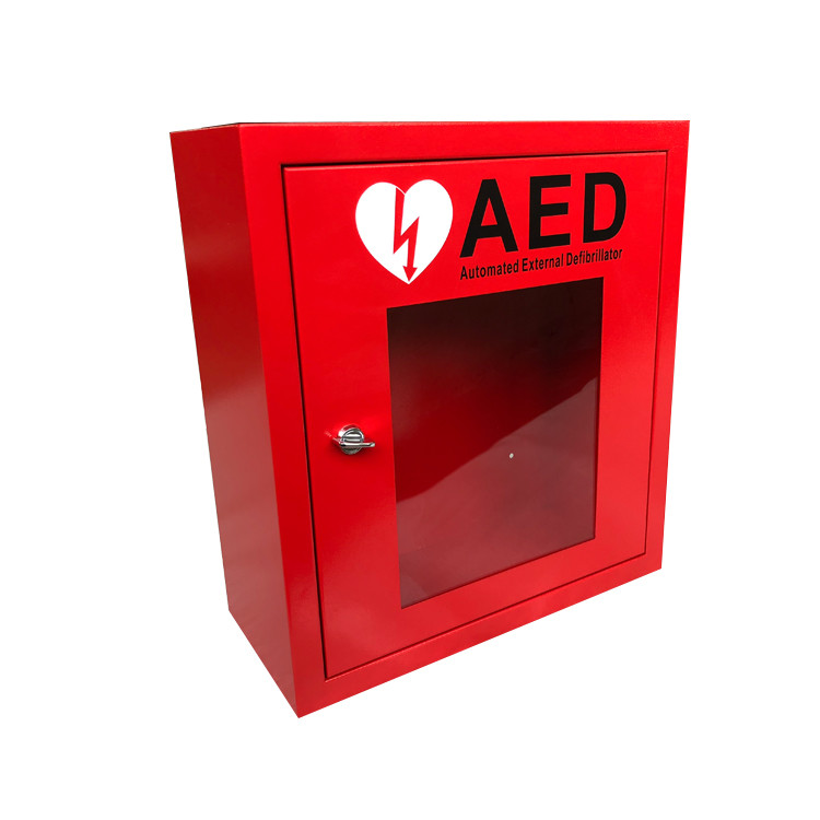 Red Alarmed AED Wall For Defibrillators Custom Service Support