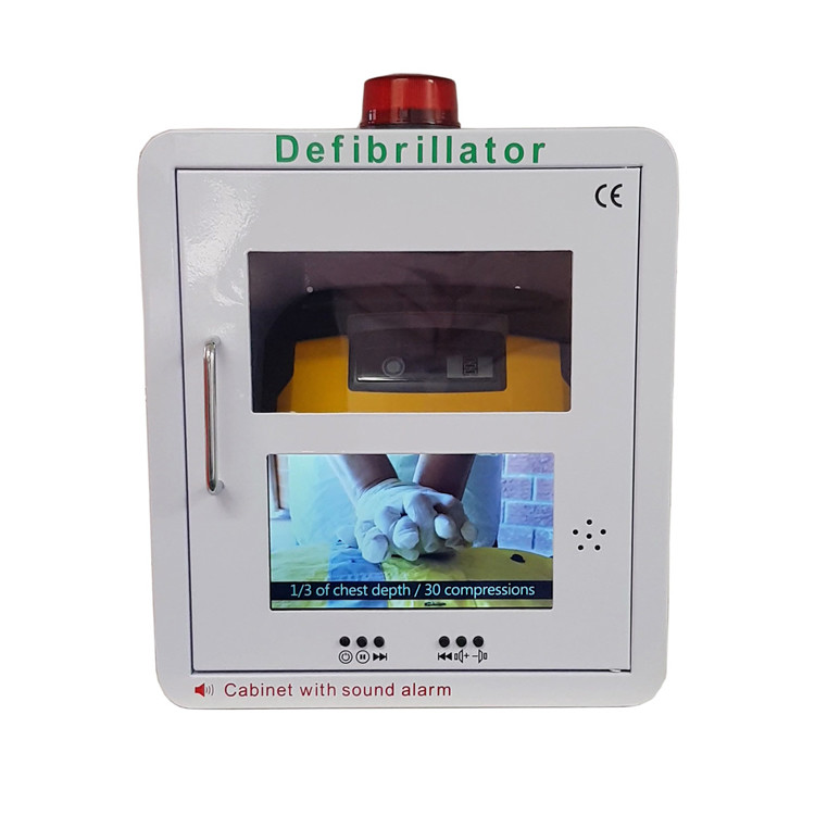 Metal Frame Wall Mounted Defibrillator With Video Screen And Alarm System