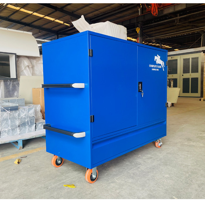 Lockable Large Metal Blue Horse Equipment Saddle Tack Box With 2 Saddle Holders